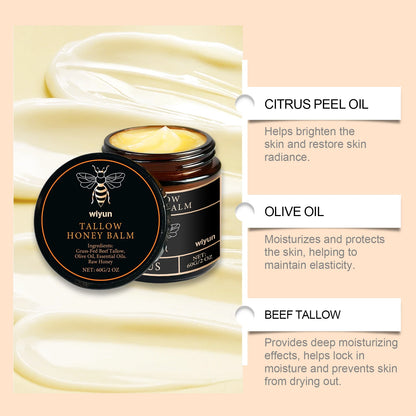 Beef Tallow Honey Moisturizer Grass Fed Whipped Tallow Face Cream Body Lotion Non Greasy Nourishing Fast Absorption Skin Care