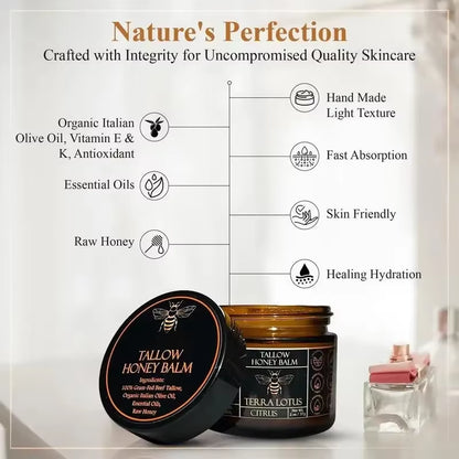 Organic Grass Fed Beef Tallow Honey Balm for Dryness and Itchiness Skin Moisturizing Beef Tallow Face Cream Body Skin Care Cream