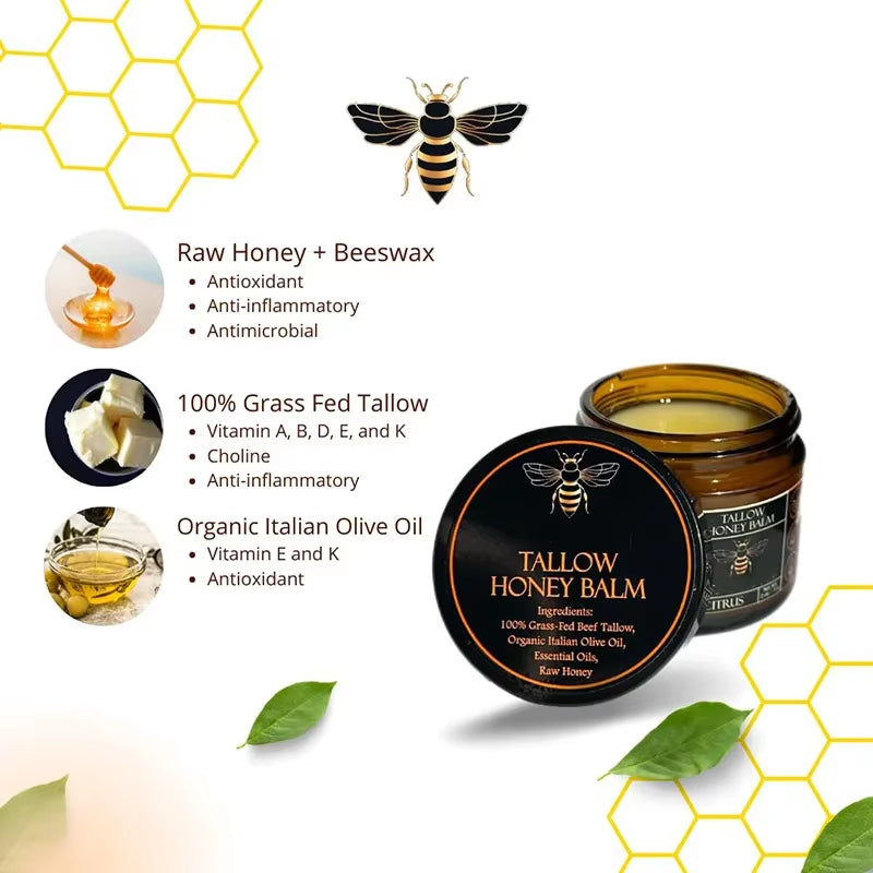 Organic Grass Fed Beef Tallow Honey Balm for Dryness and Itchiness Skin Moisturizing Beef Tallow Face Cream Body Skin Care Cream