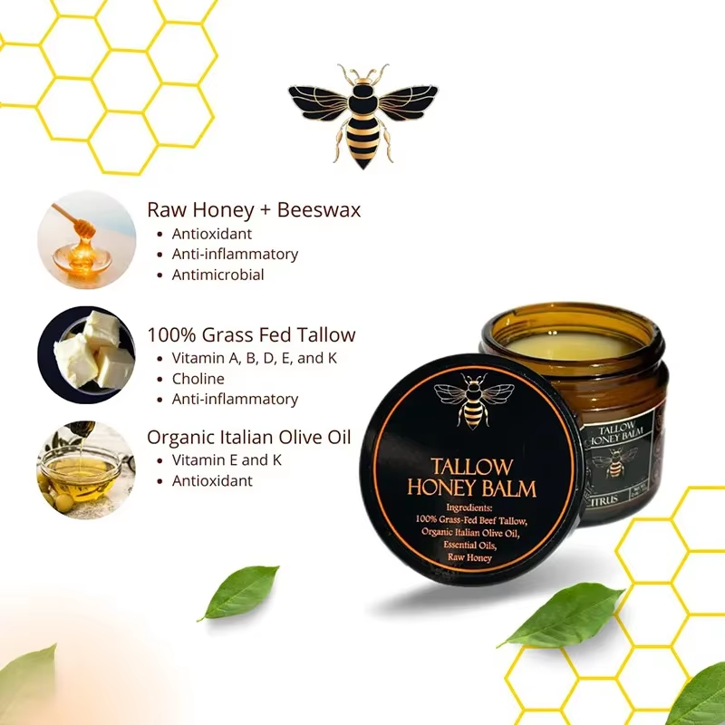 Organic Grass Fed Beef Tallow Honey Balm for Dryness and Itchiness Skin Moisturizing Beef Tallow Face Cream Body Skin Care Cream