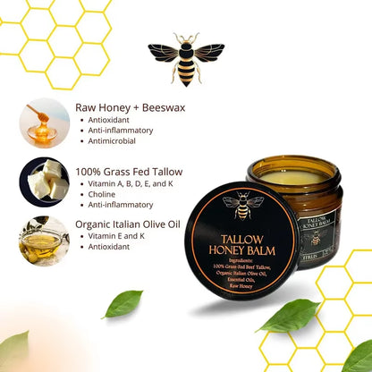 Organic Grass Fed Beef Tallow Honey Balm for Dryness and Itchiness Skin Moisturizing Beef Tallow Face Cream Body Skin Care Cream